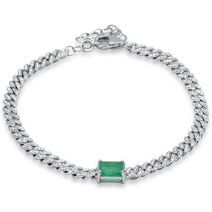 SPECIAL! 1.59ct G SI 14K White Gold Diamond & Emerald Gemstone Chain Bracelet 6+1.5" Long