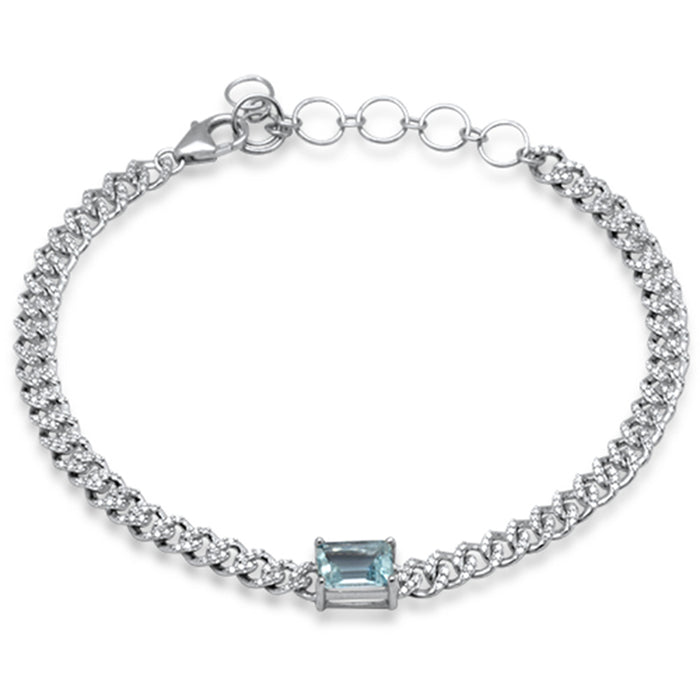 DIAMOND CLOSEOUT! 1.53ct G SI 14K White Gold Aqua Gemstone & Diamond Cuban Bracelet 6+1.5" Long