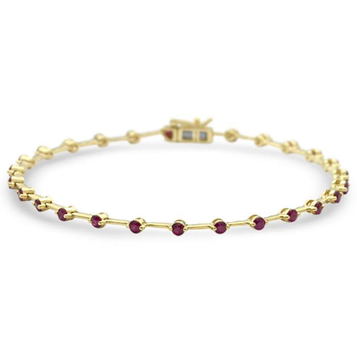 SPECIAL!1.48ct G SI 14K Yellow Gold Ruby Gemstones Bracelet 7" Long