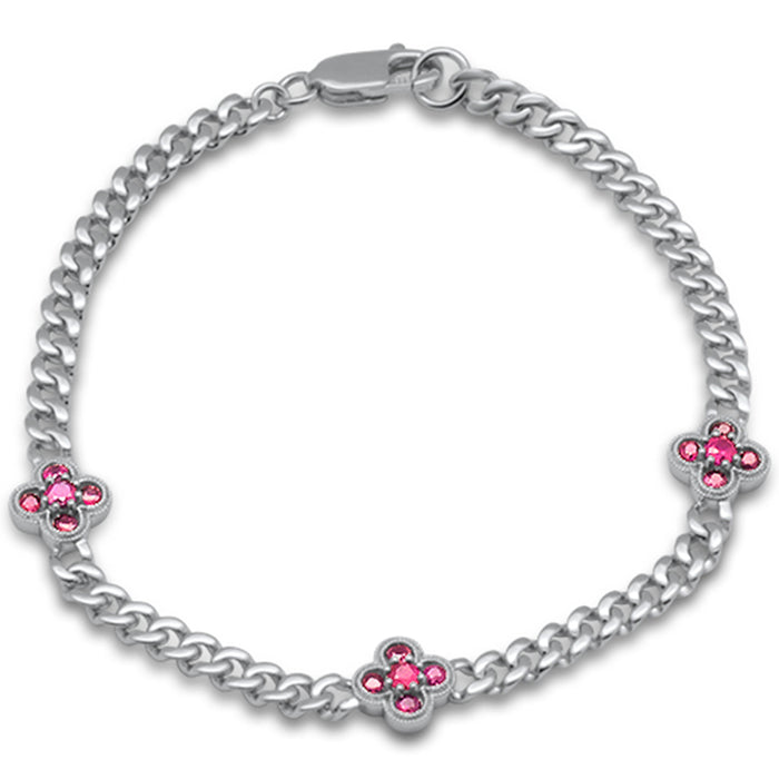 DIAMOND CLOSEOUT! .80ct G SI 14K White Gold Ruby Gemstone Flower Cuban Bracelet 7" Long