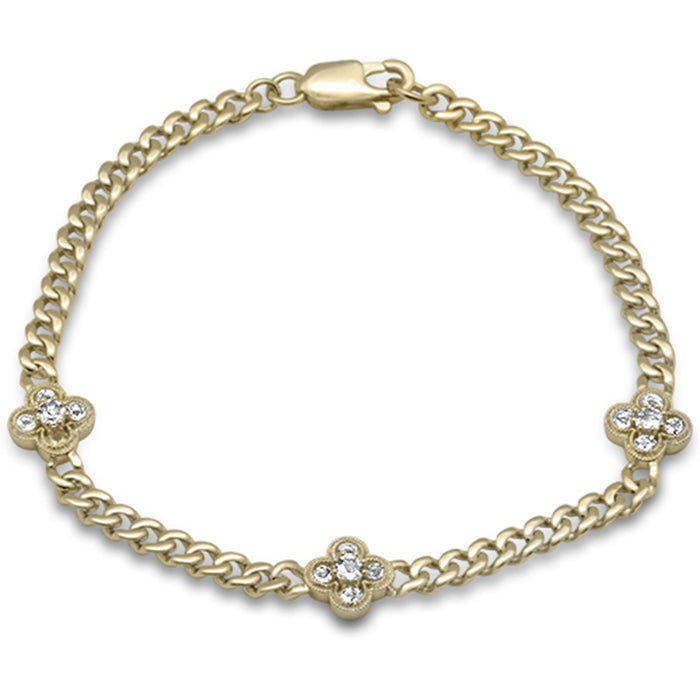 SPECIAL! .59ct G SI 14K Yellow Gold Aquamarine Gemstone Flower Cuban Bracelet 7" Long