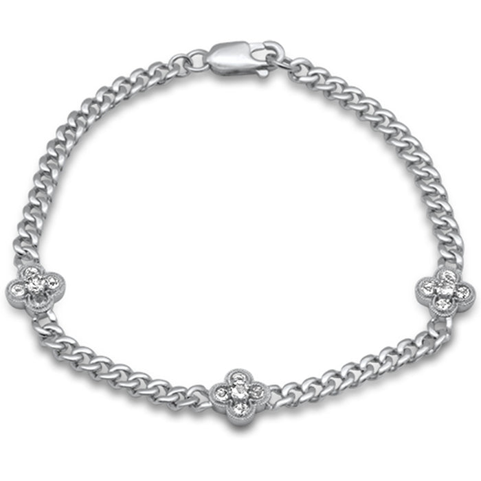 SPECIAL! .59ct G SI 14K White Gold Aquamarine Gemstone Flower Cuban Bracelet 7" Long