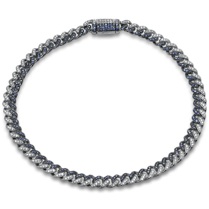 SPECIAL! .91ct G SI 14K White Gold Diamond Blue Sapphire Gemstone Cuban Bracelet 7" Long