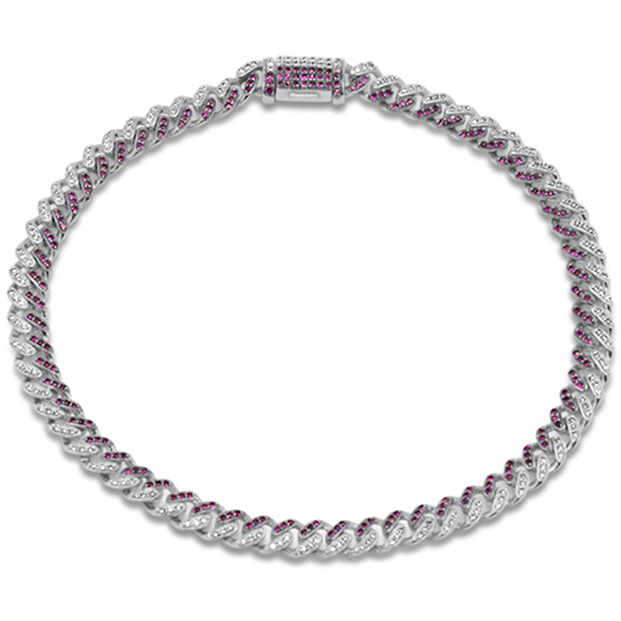 SPECIAL! .94ct G SI 14K White Gold Diamond & Ruby Gemstone Cuban Bracelet 7" Long