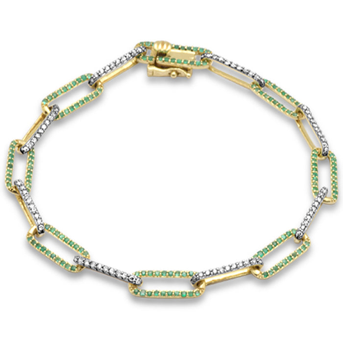 DIAMOND CLOSEOUT! 1.36ct G SI 14K Yellow Gold Diamond & Emerald Gemstone Paper Clip Link Bracelet 7" Long