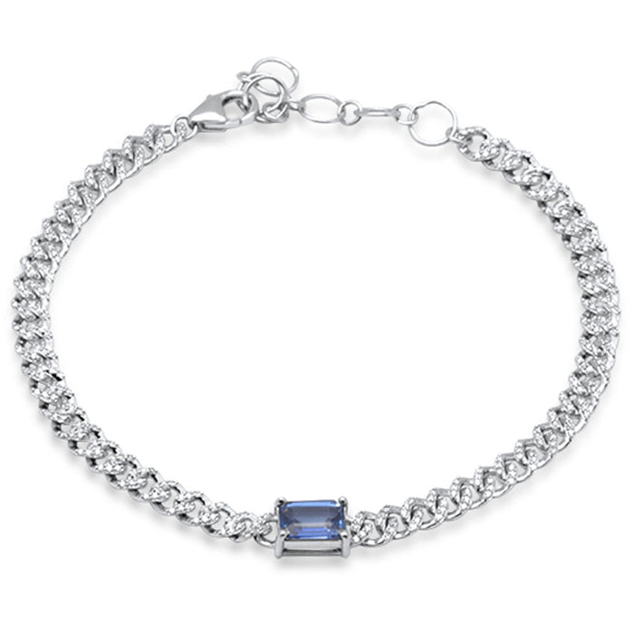 SPECIAL!1.20ct G SI 14K White Gold Blue Sapphire Gemstone & Diamond Cuban Bracelet 6+1.5" Long