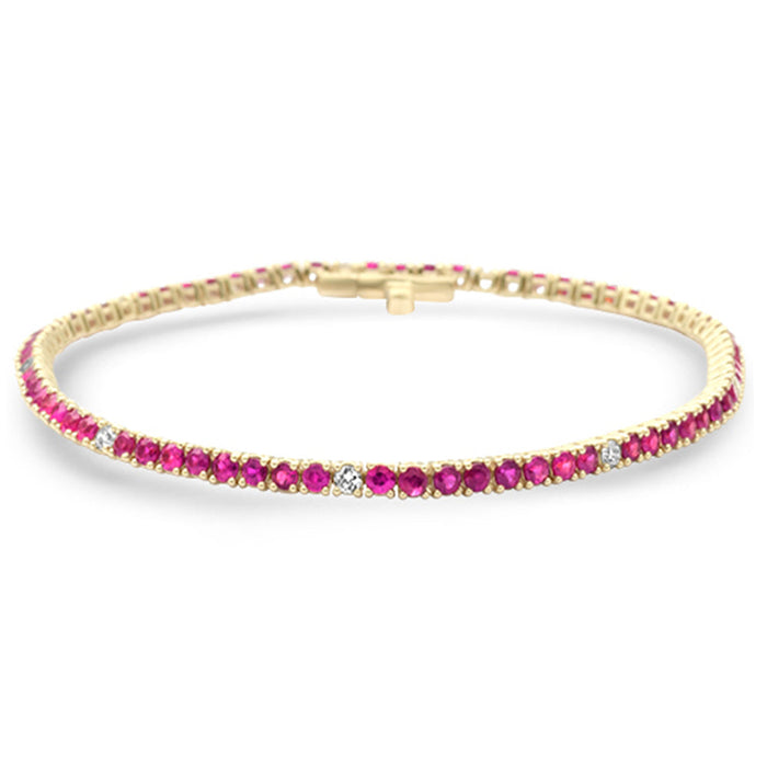 SPECIAL! 3.76ct G SI 14K Yellow Gold Diamond & Ruby Tennis Bracelet 7" Long