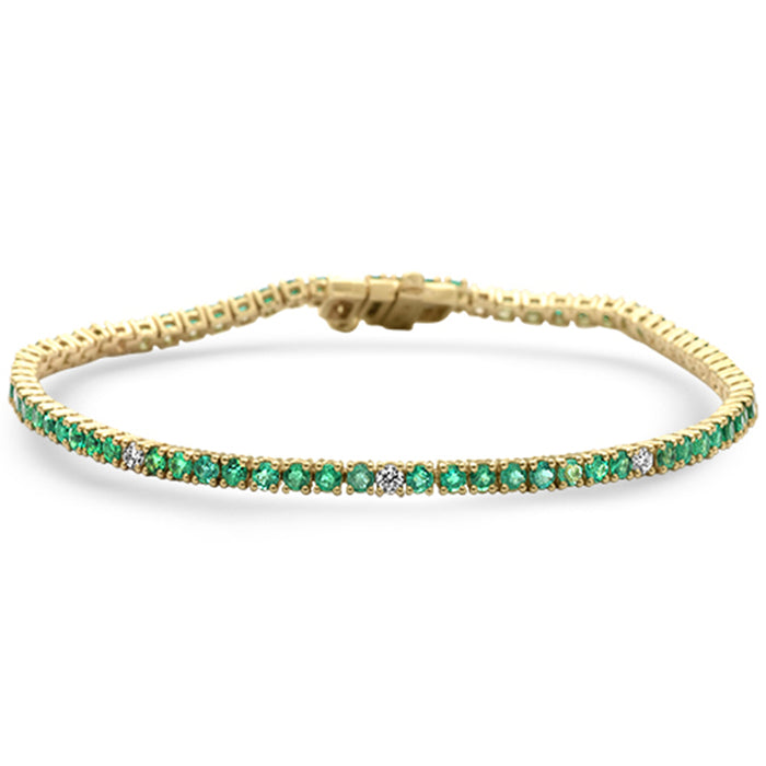 SPECIAL!2.67ct G SI 14K Yellow Gold Diamond & Green Emerald Tennis Bracelet 7" Long