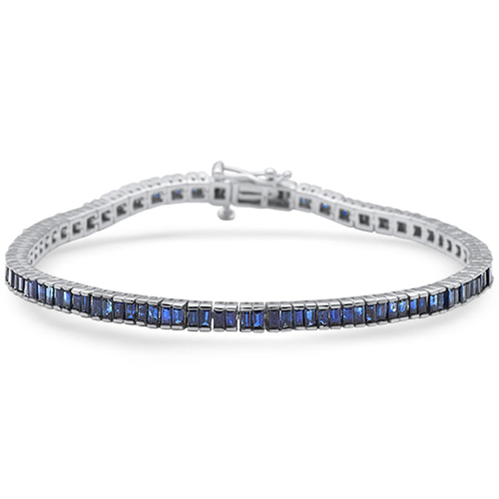 SPECIAL! 3.40ct G SI 14K White Gold Blue Sapphire Tennis Bracelet 6.5" Long