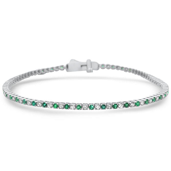 SPECIAL! 1.87ct White Gold Diamond & Emerald Gemstone Tennis Bracelet 7" Long
