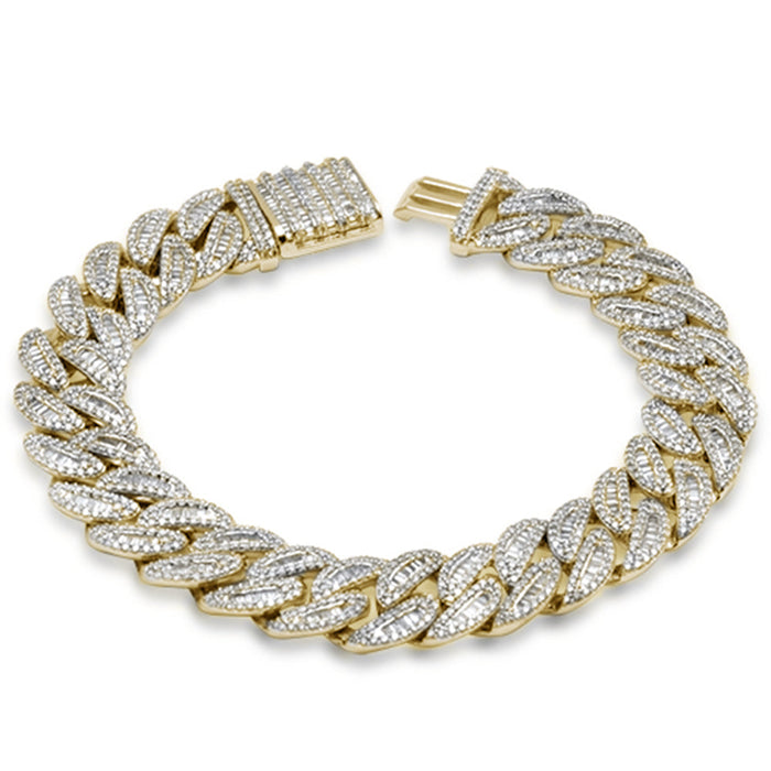 SPECIAL! 7mm 3.34ct G SI 14K Yellow Gold Round & Baguette Iced Out Diamond Cuban Bracelet 8.5" Long