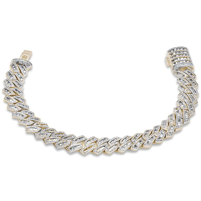 SPECIAL! 7MM 2.92ct G SI 14K Yellow Gold Round & Baguette Diamond Cuban Bracelet 8.5" Long