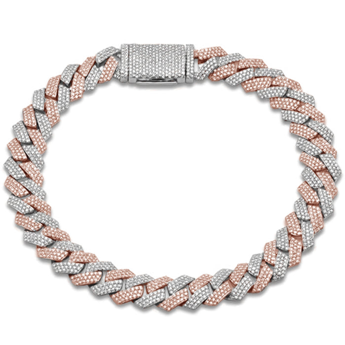 SPECIAL! 9MM 3.62ct G SI 14K Two Tone White & Rose Gold Diamond Square Cuban Bracelet 8"