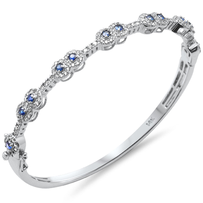 GEMSTONE CLOSEOUT! 1.43ct G SI 14K White Gold Diamond & Blue Sapphire Gemstone Bangle Bracelet 59mm