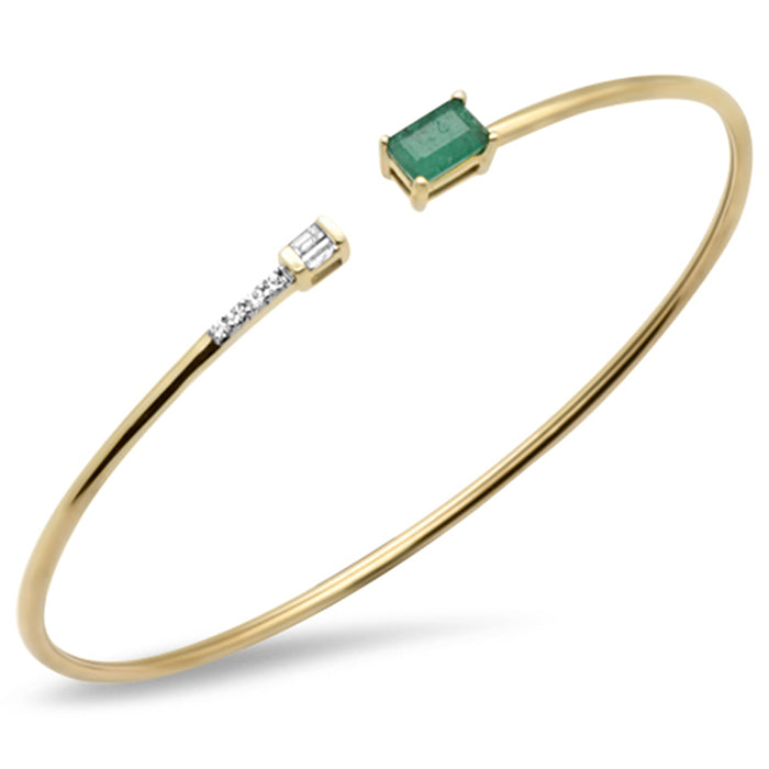 DIAMOND CLOSEOUT! .69ct G SI 14K Yellow Gold Diamond & Emerald Gemstones Open Bangle Bracelet 56mm