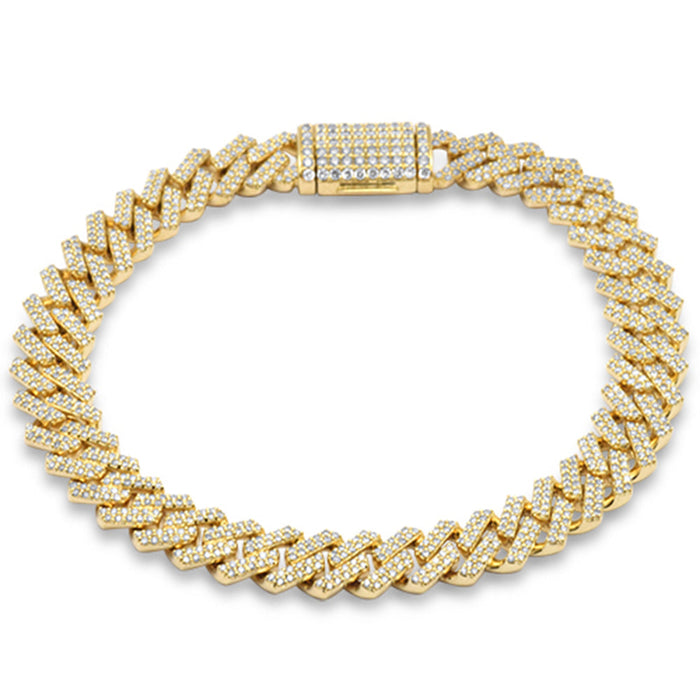 SPECIAL! 7mm 1.86ct G SI 14K Yellow Gold Diamond Micro Pave Cuban Square Link Bracelet 8"