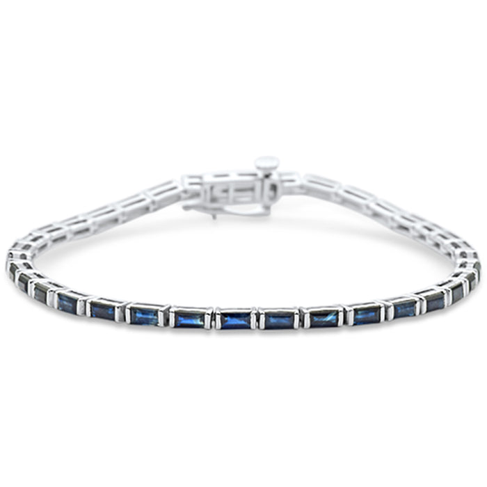 SPECIAL!5.28ct G SI 14K White Gold Blue Sapphire Gemstone Tennis Bracelet 7" Long