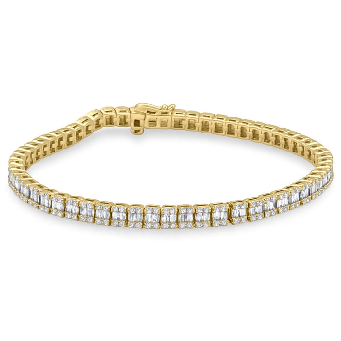 DIAMOND CLOSEOUT! 3.29ct G SI 14K Yellow Gold Round & Baguette Diamond Tennis Bracelet