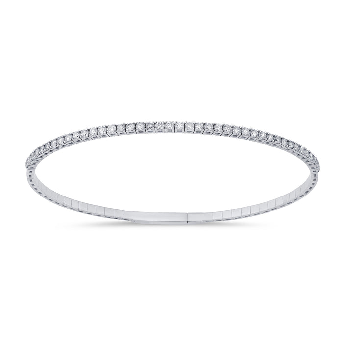 SPECIAL!1.06ct G SI 14K White Gold Round Diamond Flexible Tennis Bangle Bracelet