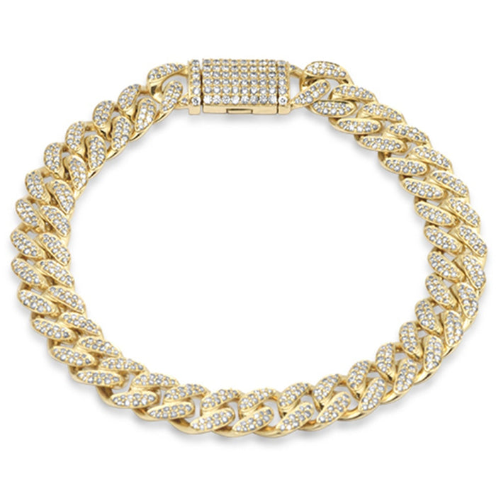 SPECIAL! 9MM 2.54ct G SI 10K Yellow Gold Diamond Micro Pave Round Miami Cuban Bracelet 8" Long