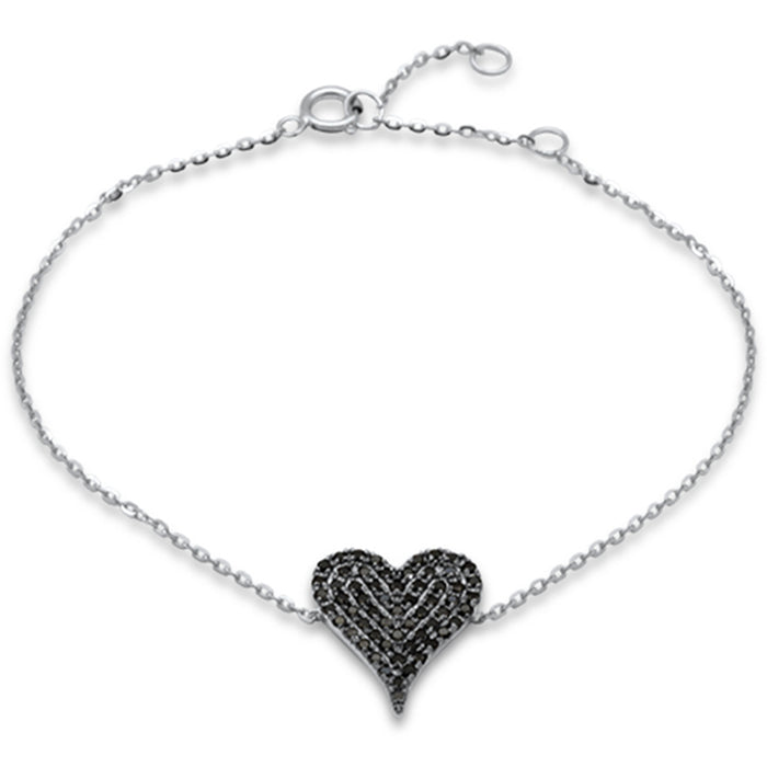 .41ct G SI 14K White Gold Black Diamond Heart Chain Bracelet 7" Long