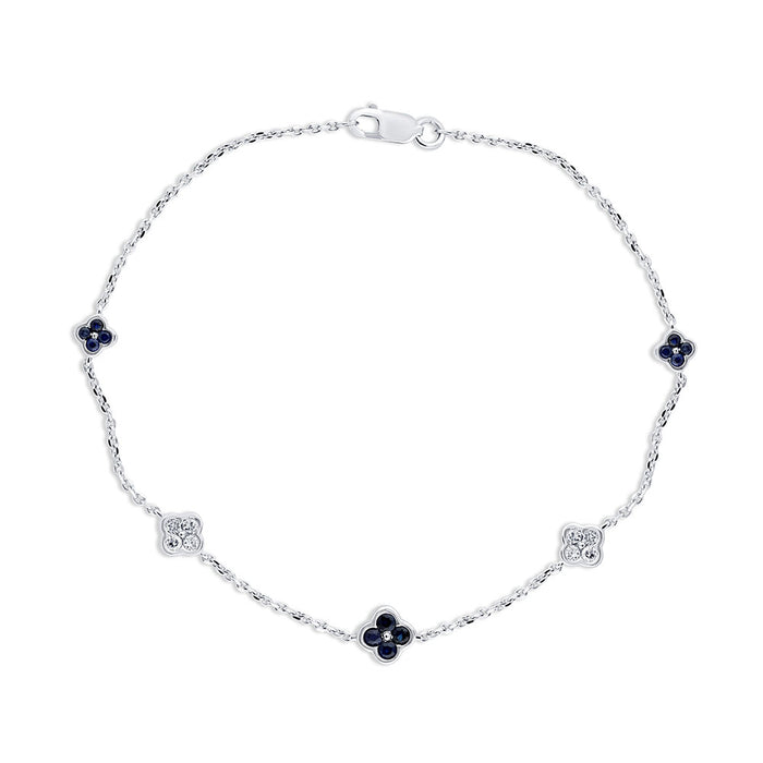SPECIAL! .52ct G SI 14K White Gold Diamond & Blue Sapphire Gemstones Flower Bracelet 7" Long