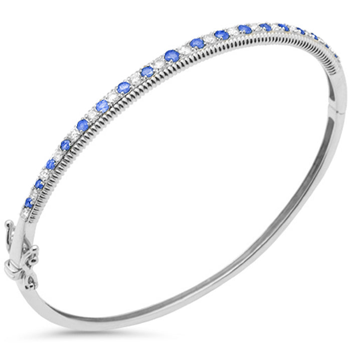 DIAMOND CLOSEOUT! .99ct G SI 14K White Gold Diamond & Blue Sapphire Bangel Bracelet 7"