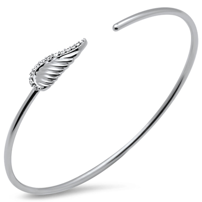 SPECIAL! .20ct G SI 14K White Gold Diamond Flexible Leaf Open Bangle Bracelet