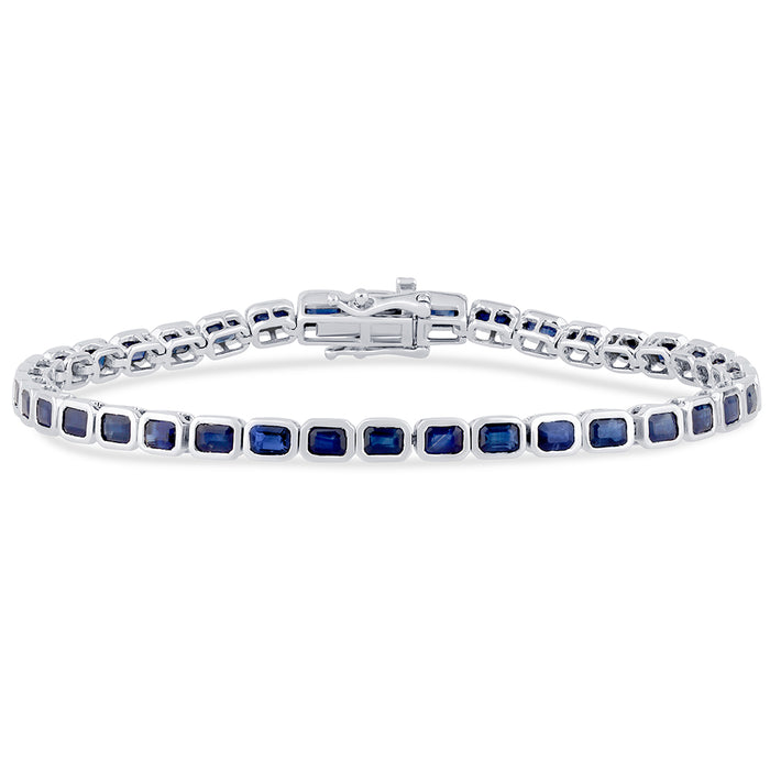 SPECIAL! 6.84ct G SI 14K White Gold Blue Sapphire Gemstones Bracelet 7" Long