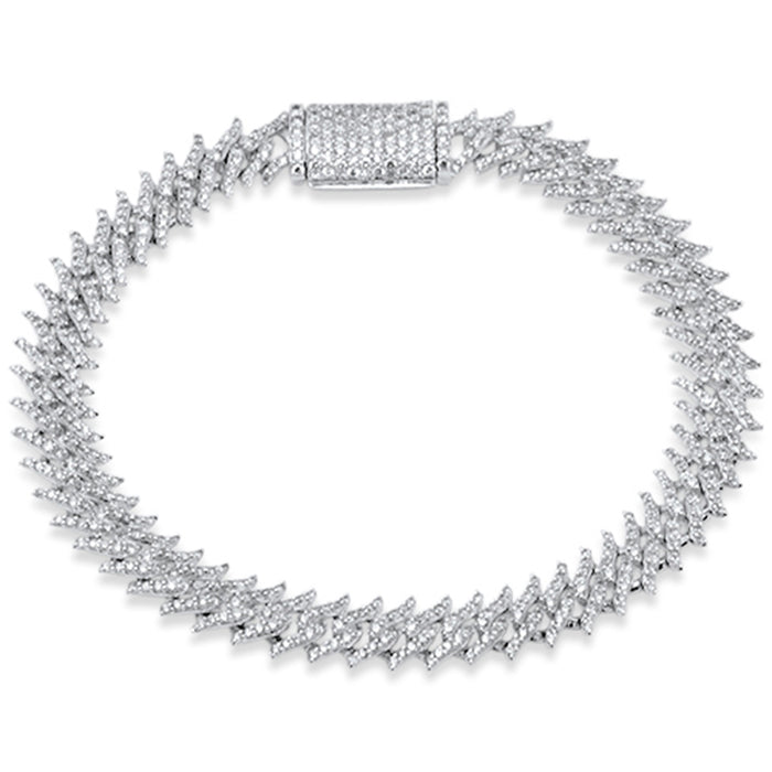 SPECIAL!4.20ct G SI 14K White Gold Round Diamond 9MM Spike Cuban Bracelet 8" Long