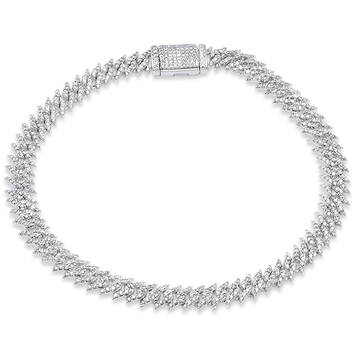 SPECIAL!2.37ct G SI 14K White Gold Round Diamond 7MM Spike Cuban Bracelet 8" Long