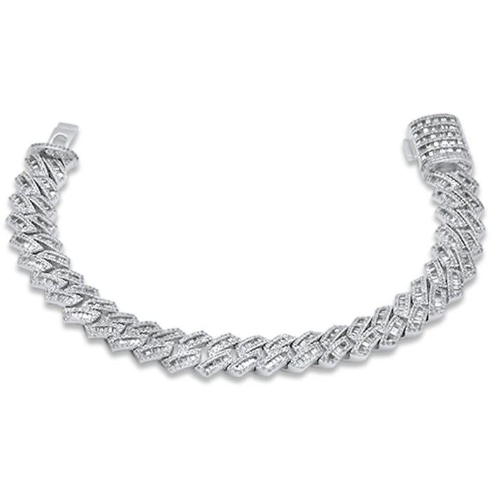 SPECIAL! 7MM 2.96ct G SI 14K White Gold Round & Baguette Diamond Cuban Bracelet 8" Long