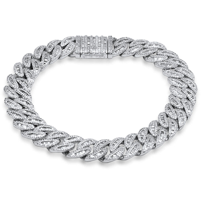 SPECIAL! 7MM 3.14ct G SI 14K White Gold Round & Baguette Iced Out Diamond Cuban Bracelet 7" Long