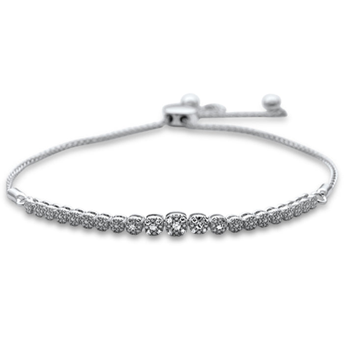 SPECIAL!.09ct G SI 14K White Gold Diamond Adjustable Bola Bracelet 7.25" Long Adjustable