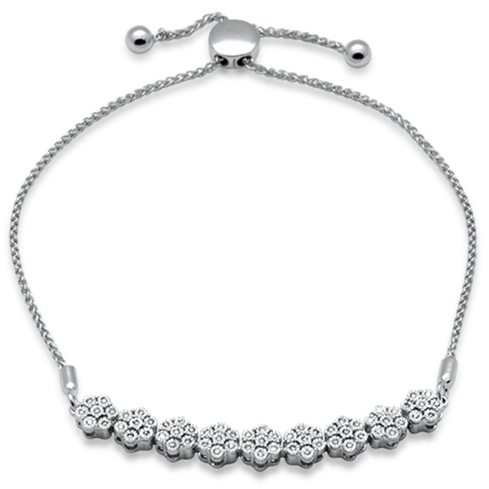SPECIAL!.24ct G SI 14K White Gold Diamond Flower Adjustable Bola Bracelet 7" Long Adjustable