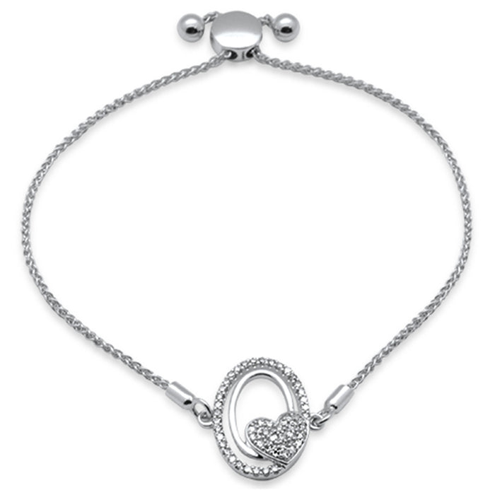 SPECIAL!.25ct G SI 14K White Gold Diamond Heart Adjustable Bola Bracelet 7.25" Long Adjustable