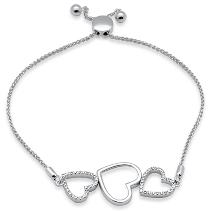 SPECIAL!.20ct G SI 14K White Gold Diamond Heart Shape Adjustable Bola Bracelet 7.25" Long Adjustable