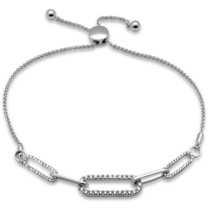 SPECIAL!.50ct G SI 14K White Gold Diamond Paperclip Style Adjustable Bola Bracelet 7.25" Long Adjustable