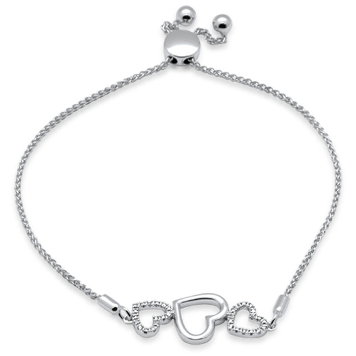 SPECIAL!.05ct G SI 14K White Gold Diamond Heart Shape Adjustable Bola Bracelet 7.25" Long Adjustable
