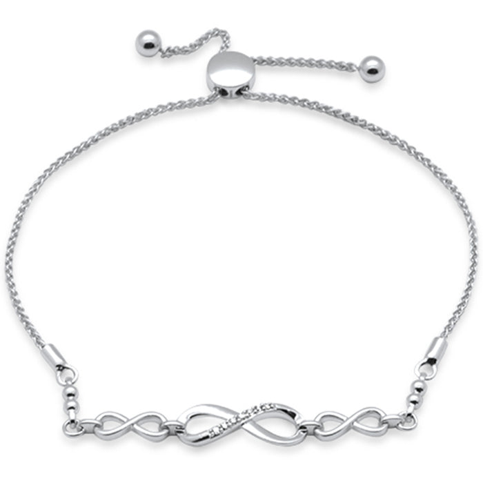 SPECIAL!.05ct G SI 14K White Gold Diamond Infinity Adjustable Bola Bracelet 7" Long Adjustable