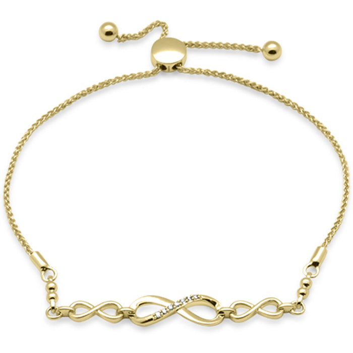SPECIAL!.05ct G SI 14K Yellow Gold Diamond Infinity Adjustable Bola Bracelet 7" Long Adjustable
