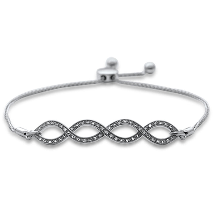 SPECIAL!.13ct G SI 14K White Gold Diamond Infinty Adjustable Bola Bracelet 7.25" Long Adjustable