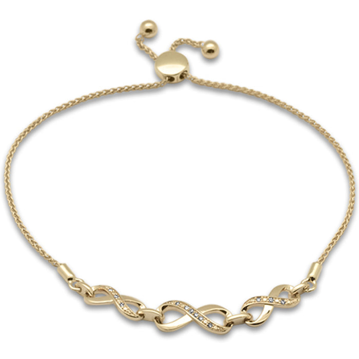 SPECIAL!.05ct G SI 14K Yellow Gold Diamond Infinity Adjustable Bola Bracelet 7.25" Long Adjustable