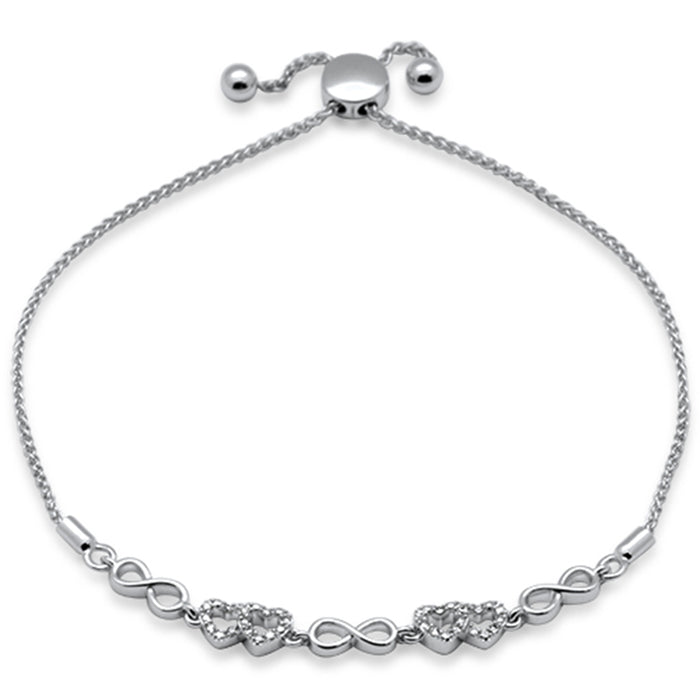 SPECIAL!.09ct G SI 14K White Gold Diamond Infinty & Heart Adjustable Bola Bracelet 7.25" Long Adjustable