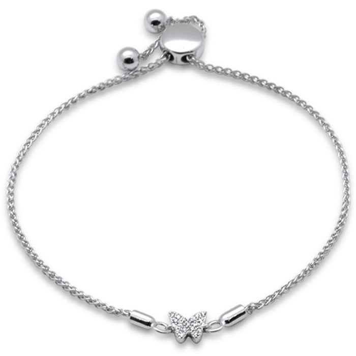 SPECIAL!.05ct G SI 14K White Gold Diamond Adjustable Bola Bracelet 7" Long Adjustable