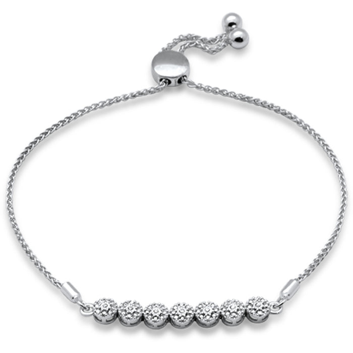 SPECIAL!.08ct G SI 14K White Gold Diamond Adjustable Bola Bracelet 7.25" Long Adjustable