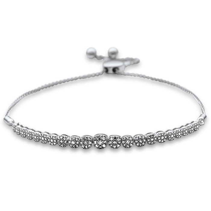 SPECIAL!.24ct G SI 14K White Gold Diamond Graduated Adjustable Bola Bracelet 7" Long Adjustable