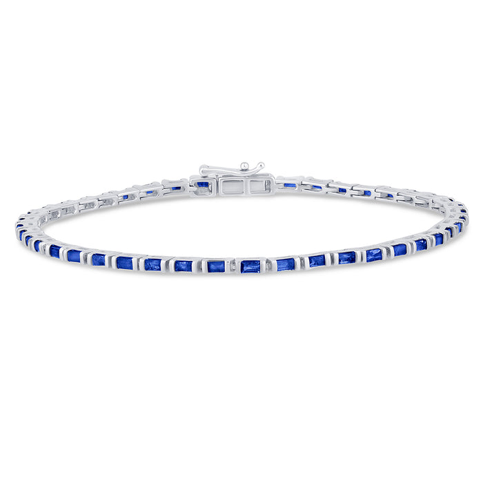 SPECIAL!2.40ct G SI 14K White Gold Blue Sapphire Gemstones Bracelet 7" Long