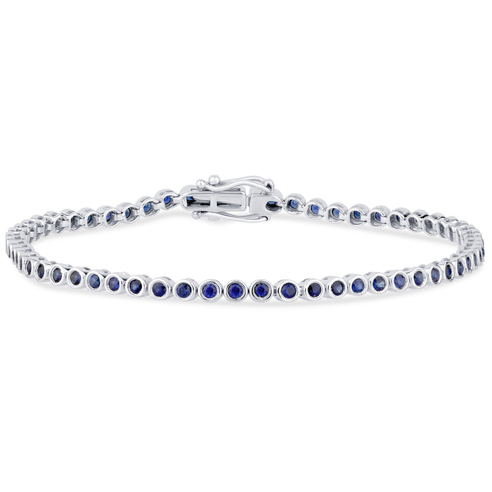 SPECIAL! 1.82ct G SI 14K White Gold Diamond Bezel Set Blue Sapphire Gemstones Tennis Bracelet 7" Long