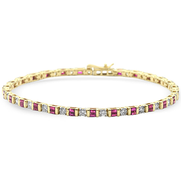 SPECIAL! 3.15ct G SI 14K Yellow Gold Diamond Ruby Gemstones Bracelet 7" Long